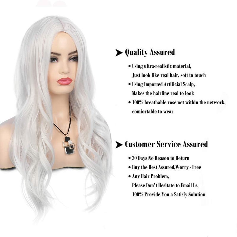 Baruisi Cream White Wigs for Women Long Curly Wavy Synthetic Hair Wig Natural Middle Parting Heat Resistant Costume Cosplay Use - Image 4